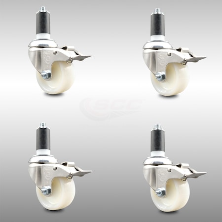 Service Caster 3 Inch 316SS Nylon Wheel Swivel 1-1/4 Inch Expanding Stem Caster Set Lock Brake SCC-SS316TTLEX20S314-NYS-114-4